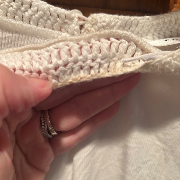 Frame Denim Crochet Trim Ribbed Short Sleeve Shirt White Small - Picture 7 of 7